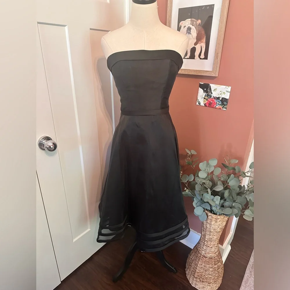 Vintage Mori Lee by Madeline Gardner black strapless sheer zipper 3/4 dress